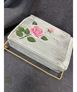 Hand painted Antique Wood Cigar Box w/Metal Closure Bar 6.5x9x3” Rose Si... - $34.65