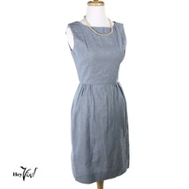Vintage Arkay Dress - Blue Cotton Sleeveless Sheath - Metal Zip - S - Hey Viv - £25.28 GBP