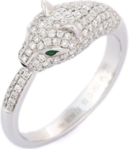 18K White Gold Panther Animal Cocktail Ring with Emerald, Sapphire and Diamonds - £1,648.57 GBP