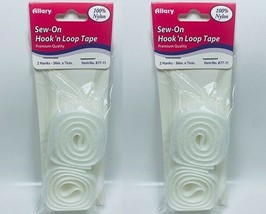 LOT OF 2 Allary Sew-On Hook and Loop Tape 2 Hanks 36&quot; x 7/8&quot; - White - £6.22 GBP