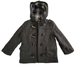 Childrens Place Unisex XS 4 Zip Toggle Pea Coat Black Gray Hooded Winter Jacket - $14.84