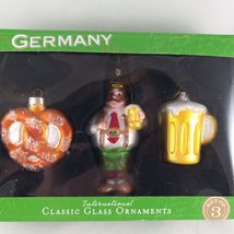 Germany Octoberfest Inspired Blown Glass Ornaments Set of Three Man in L... - $19.68