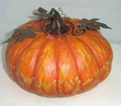 Thanksgiving Pumpkin Figurine Orange 8.3" Diameter Polyresin Holiday Sentiment  image 4