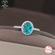 Simulated Paraiba Tourmaline Ring Real 925 Sterling Silver Party for Women Gifts - £60.20 GBP