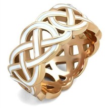 Women&#39;s Cross Over Loop Design White Epoxy Band Rose Gold Plated Fashion Ring - £36.91 GBP