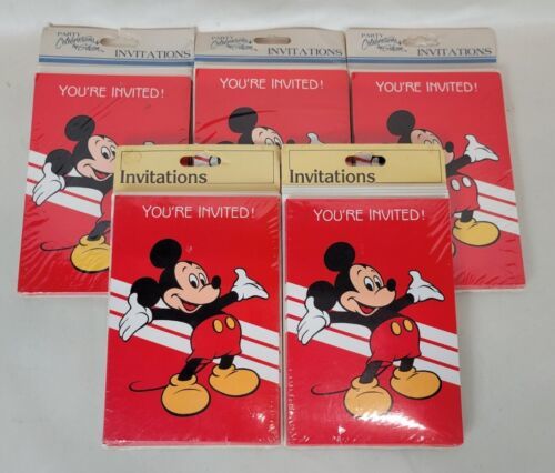 40 Vintage NOS Mickey Mouse Party Invitations Invites Gibson (5 Packs of 8) - £19.38 GBP