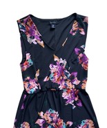 Nicole Miller Aline Dress Sleeveless Black Floral A Line Medium V Neck E... - $23.99