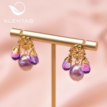 XlentAg Natural Crystal Fresh Water Purple  Drop Earrings For Wedding Women Acce - £18.44 GBP