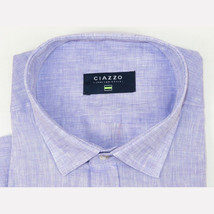 Men's Ciazzo Turkey 100% Linen Breathable Shirt Short Sleeves #Linen 65 Lavender image 7