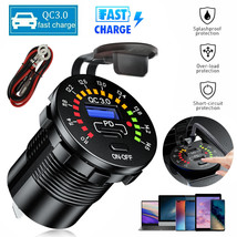 QC 3.0+PD Dual USB Car Fast Charger Socket Power Outlet LED Voltmeter Waterproof - £20.45 GBP