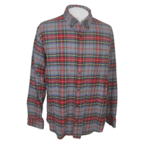 Lands End Men flannel shirt l/s p2p 26&quot; XL plaid tartan traditional fit cotton - £21.83 GBP