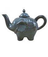 Pier 1 Imports Stoneware Elephant Tea Pot - Grey with Brown &amp; Green High... - $40.72 CAD