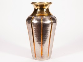 Vintage Tall Silver and Brass Metal Urn Hammered Metal Vase - £11.26 GBP