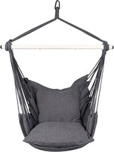 Highwild Hammock Chair Hanging Rope Swing - Max 500 Lbs - 2 Cushions, Grey - £49.50 GBP