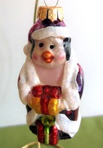 Glass Penguin Santa Claus Christmas Tree Ornament Glittered 3.75 Inches GUC - £5.51 GBP