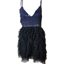 NEW FREE PEOPLE Flutter Mini Tiered Tulle Sequin Beaded Mini Dress Large - $83.74