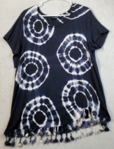 Onque T Shirt Top Womens XL Black White Tie Dye Viscose Short Sleeve Round Neck - £11.67 GBP