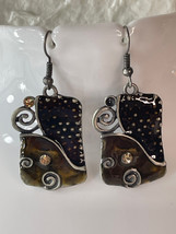 Brown Funky Intricate Design Earrings Costume Fashion Jewelry w Rhinesto... - $7.91