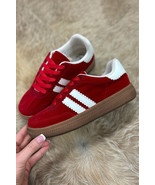Fiery Red Vintage Striped Patchwork Lace-up Flat Shoes - $33.85