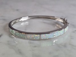 Womens Estate Sterling Silver Modernist Opal Bangle Bracelet 16.9g E7407 - £71.22 GBP