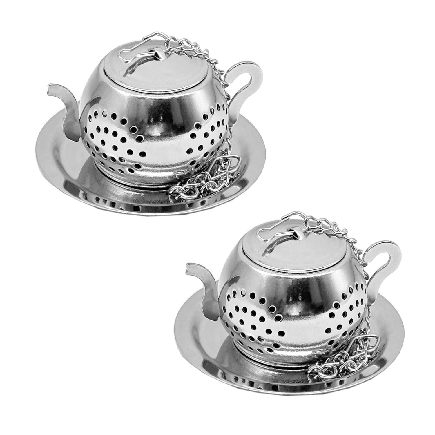 2Set Teapot Shape Belt Chain With Chassis Stainless Steel Tea Infuser Strainer S