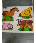 Playskool Farm Animals Wood Puzzle 180-05 Horse Pig Cow Chicken Vintage  - $111.38 MXN