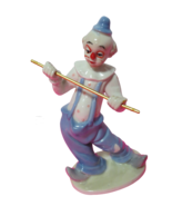  Vintage 70s Porcelain Clown Figurine 8&quot; Tall Holding Cane Dancing Circu... - £11.13 GBP