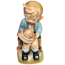 Vintage Arnart 5th Ave Japan Hand Painted Dutch Boy on Log with Feathered Cap 7&quot; - £23.76 GBP