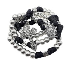 Nazareth Store Silver Beads Paracord Rosary Necklace Rugged - £51.66 GBP