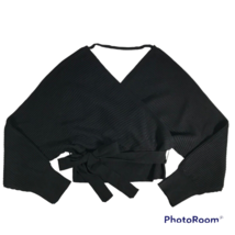 Love Tree Women&#39;s Juniors Long Sleeve Sweater Black Ribbed Surplice Knot Top XL - £19.57 GBP