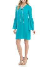 New Michael Kors Blue Shift Career Tie Neck Dress Size L $155 - $84.29