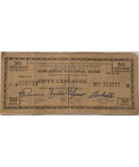 Philippine National Bank Fifty Centavos Series of 1942 Circulation Banknote - $4.95