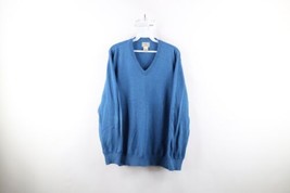 Vtg LL Bean Mens Size XL Blank Cotton Cashmere Blend Knit V-Neck Sweater Blue - £43.32 GBP