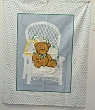 Big Stuffed Teddy Bear sitting in large Wicker Chair 100% Cotton Quilting Panel - £5.91 GBP