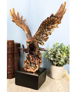 Electroplated Bronze Resin Bald Eagle With Open Wings Swooping Over Wate... - $172.23 CAD