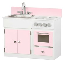Kitchen Sink Stove Oven - White &amp; Pink Amish Handmade Wood Play Furniture Usa - £441.23 GBP