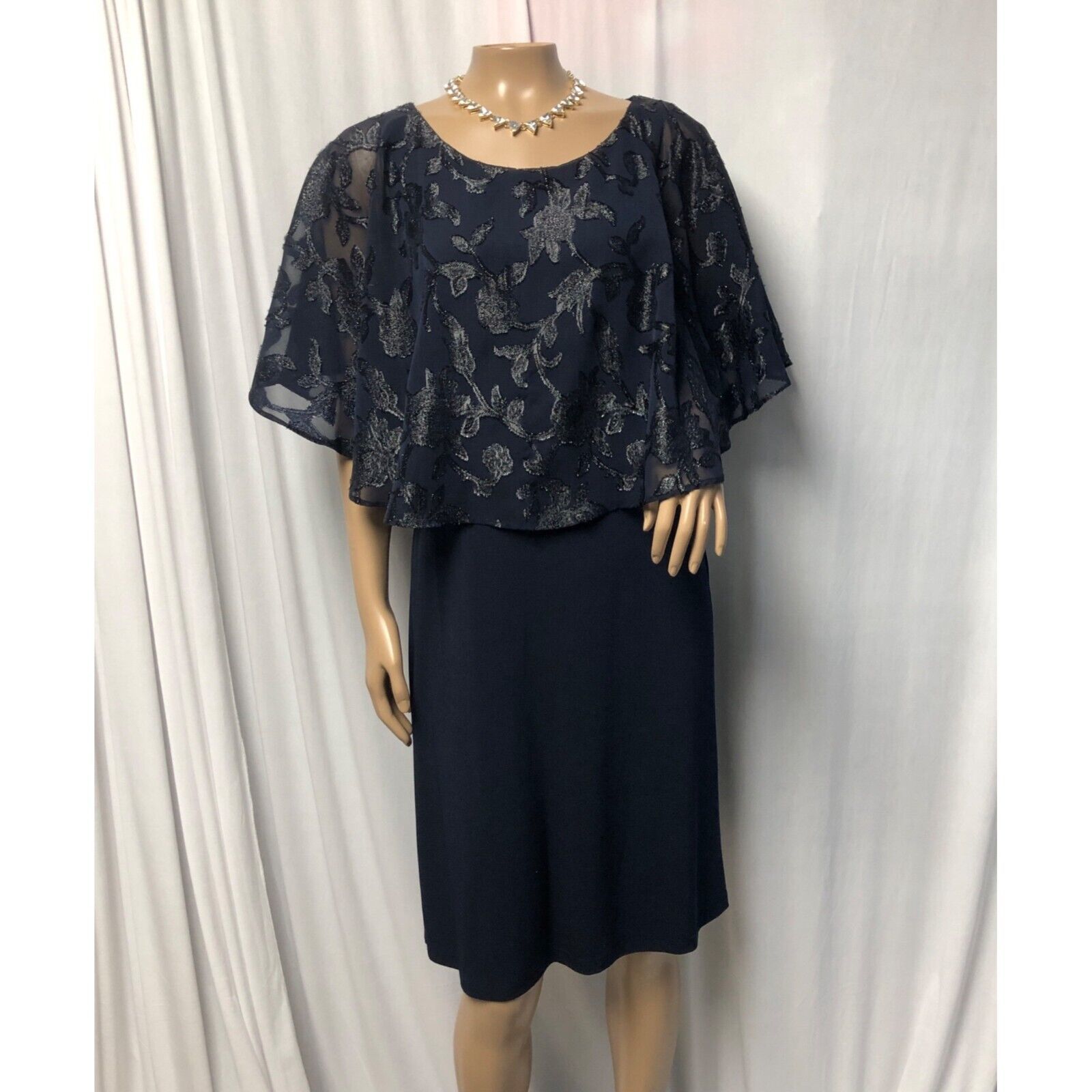 Primary image for Connected Apparel Dress Womens 6 Navy Chiffon Cape-Overlay Sheath