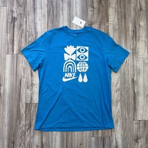 Nike Men Sportwear Art Graphic Tee Shirt HBR DR7813-435 Cotton Blue Whit... - $22.95