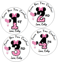 12 Personalized 2.5&quot; Minnie Mouse birthday party stickers favors 1st 2nd 3rd 4th - £9.56 GBP
