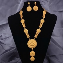 24k Gold Color Jewelry Sets For Women Girl Necklace Earrings India Wedding Ethio - £34.62 GBP