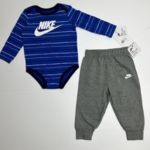 Nike Baby Just Do It Bodysuit &amp; Joggers Sweatpants Set Outfit 12M 24M Blue Grey - £17.22 GBP