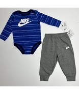 Nike Baby Just Do It Bodysuit &amp; Joggers Sweatpants Set Outfit 12M 24M Bl... - £17.53 GBP