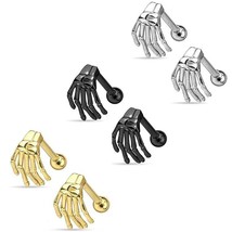 Punk Gothic Skull Hand Ear Stud Retro Rock Screw Back Earrings Stainless Steel - £5.07 GBP