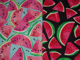 Watermelon Slices on Black and Blue Fabric by Sherry Lot of 2 - £11.21 GBP