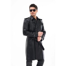 Vinci The Firenze Black Leather Men Leather Trench Coat Jacket image 7