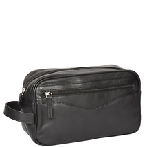 DR317 Leather Wash Toiletry Bag with Carry Handle Black - £35.40 GBP