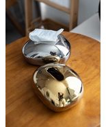 Luxury Pebble Ceramic Tissue Box Set, Gold &amp; Silver High-End Tabletop De... - $251.20 CAD