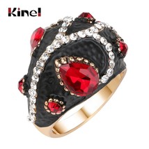 Luxury Red Crystal Ring For Women Vintage Jewelry Black Enamel Boho Ring Gold Co - £7.19 GBP