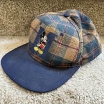 Vintage Mickey Mouse Unlimited Tan Blue Red Plaid Disney Billed Baseball Cap Hat - £12.58 GBP
