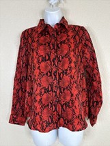 Rabbit Rose Womens Size S Red Snakeskin Button Up Shirt Long Sleeve - £5.62 GBP